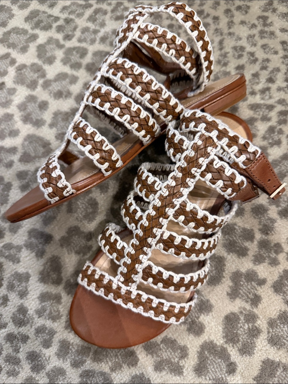 SCHUTZ Brown and White Braided Strappy Sandals